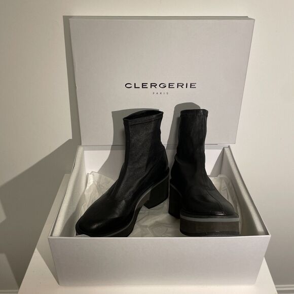 NEW w/ box Clergerie Paris Albane Black Stretch Block Heel Mid Ankle Boot 37.5/7 - Picture 10 of 10